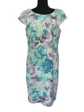 Covington | Floral Teal Watercolor Print Sheath Dress | Size 16